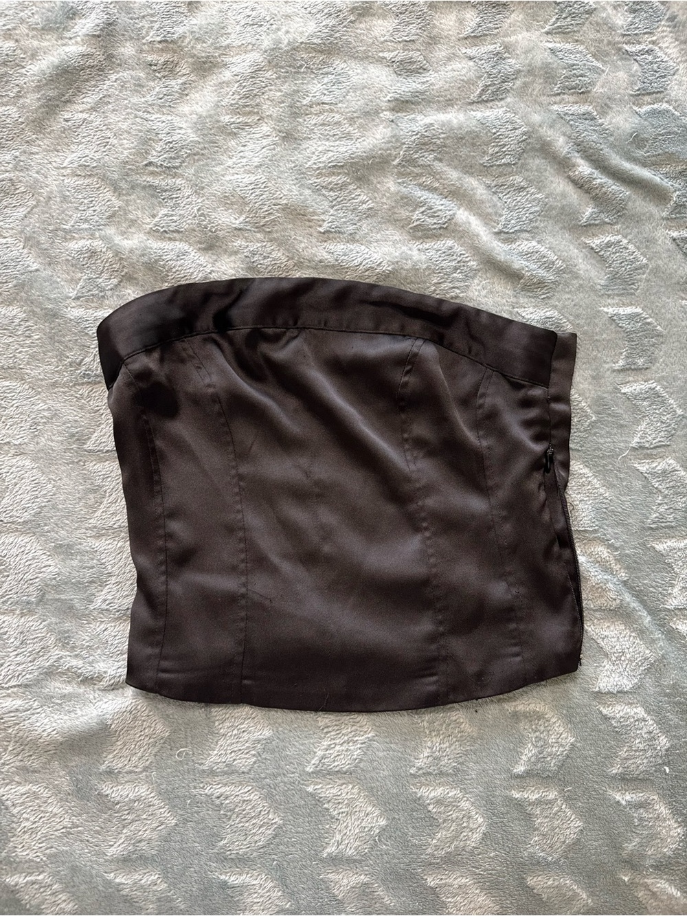 wild fable Black Strapless Satin Bustier Top with Smocked Back